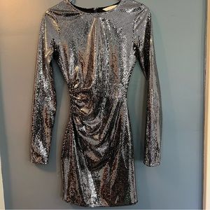 SHINY silver chrome metallic long sleeve bodycon minidress 🪩